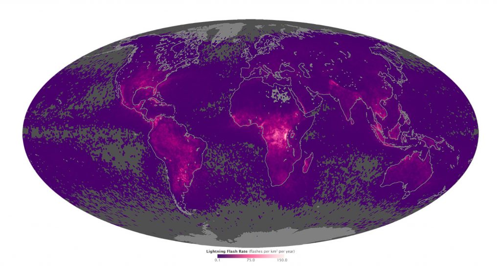 NASA ใช้ Tropical Rainfall Measuring Mission satellite หรือ TRMMS ตรวจจับการเกิดฟ้าแลบและฟ้าผ่า