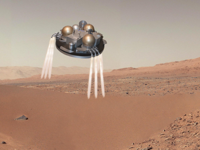 ภารกิจกู้ชีพ Schiaparelli Lander ยานสำรวจค้นหาสิ่งมีชีวิตบนดาวอังคาร 1 ภาพจำลองขณะยาน Schiaparelli กำลังลงจอดบนดาวอังคาร